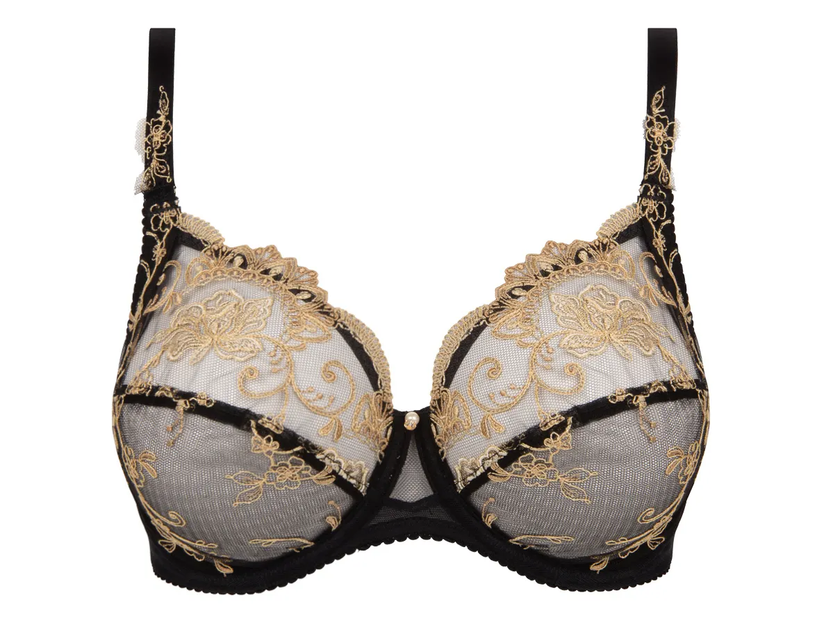 Front Closure Plunge Bra With Floral Embroidery - Déesse Collection
