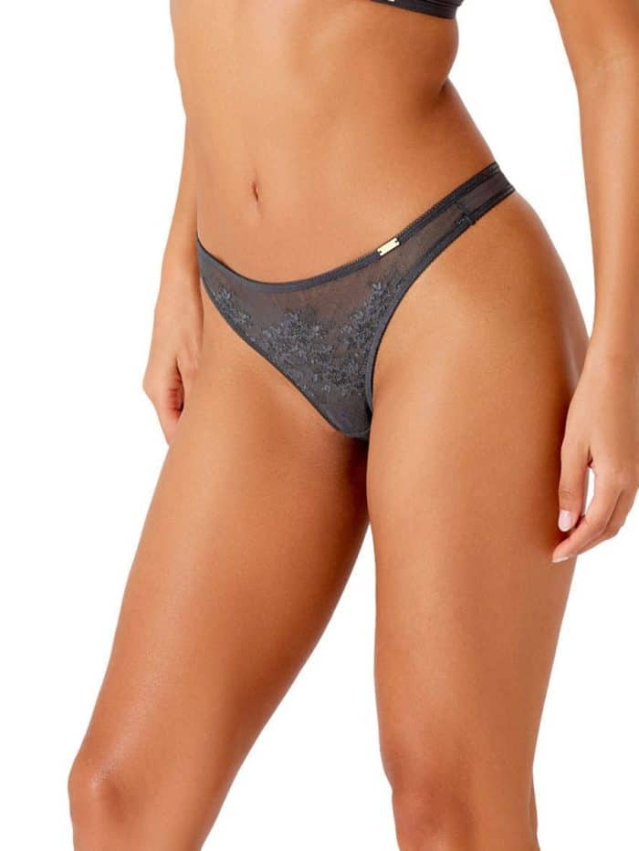 glossies lace thong charcoal